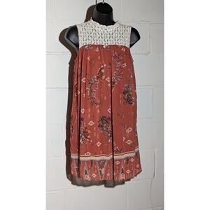 Xhilaration Floral Dress Lace Yoke Trim Sleeveless Sundress Boho Small